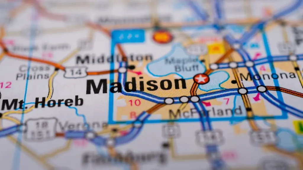 Map showing Madison, WI