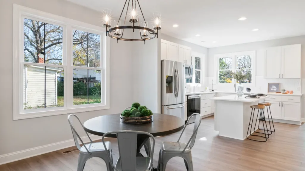 Kitchen with a kitchen table in the forefront